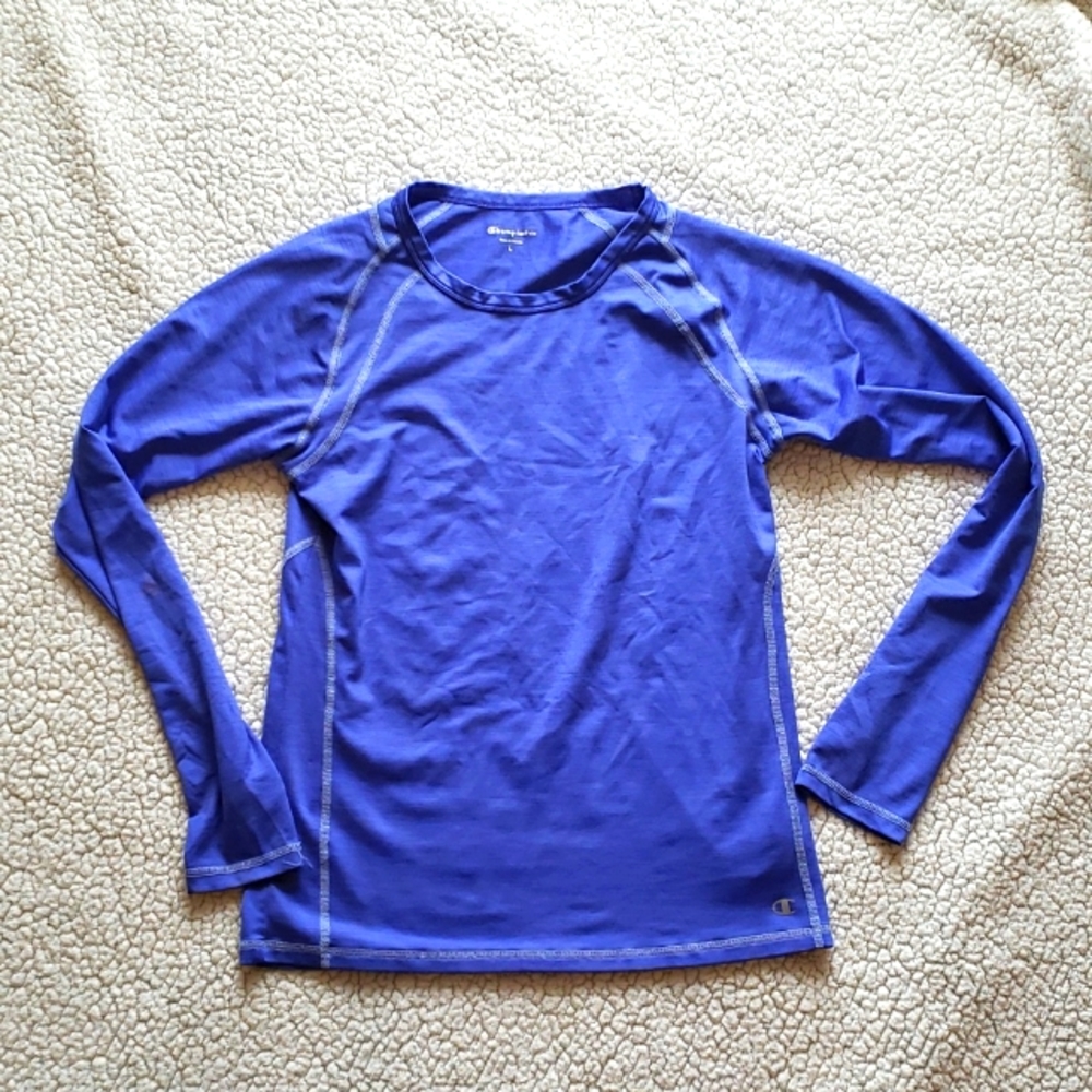 ⚡️ Champion Women's Sz L Blue Long Sleeve Work Out Running T Shirt w Thumb Holes